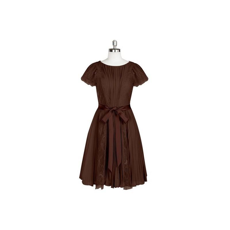 Wedding - Chocolate Azazie Miley - Knee Length Scoop Chiffon, Charmeuse And Lace Back Zip Dress - Simple Bridesmaid Dresses & Easy Wedding Dresses