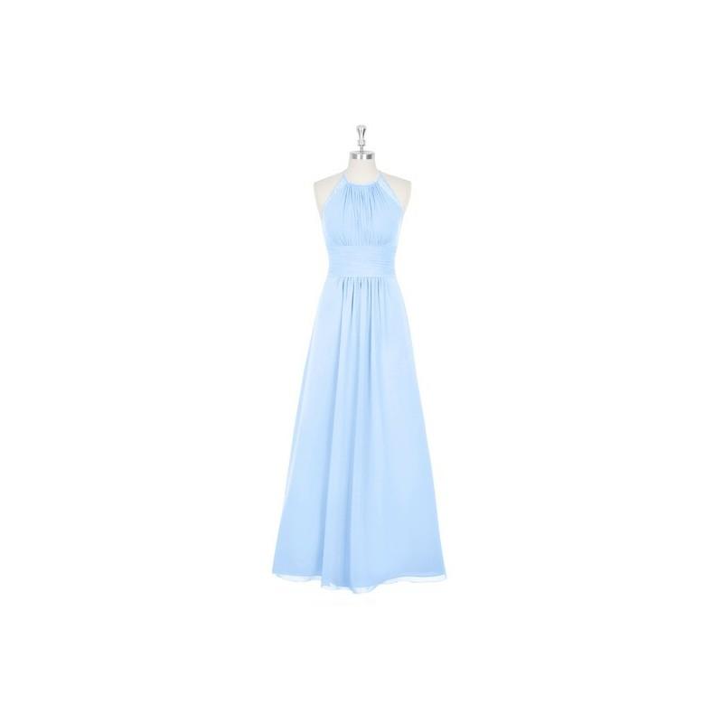 Mariage - Sky_blue Azazie Regina - Chiffon And Lace Halter Floor Length Strap Detail Dress - Charming Bridesmaids Store