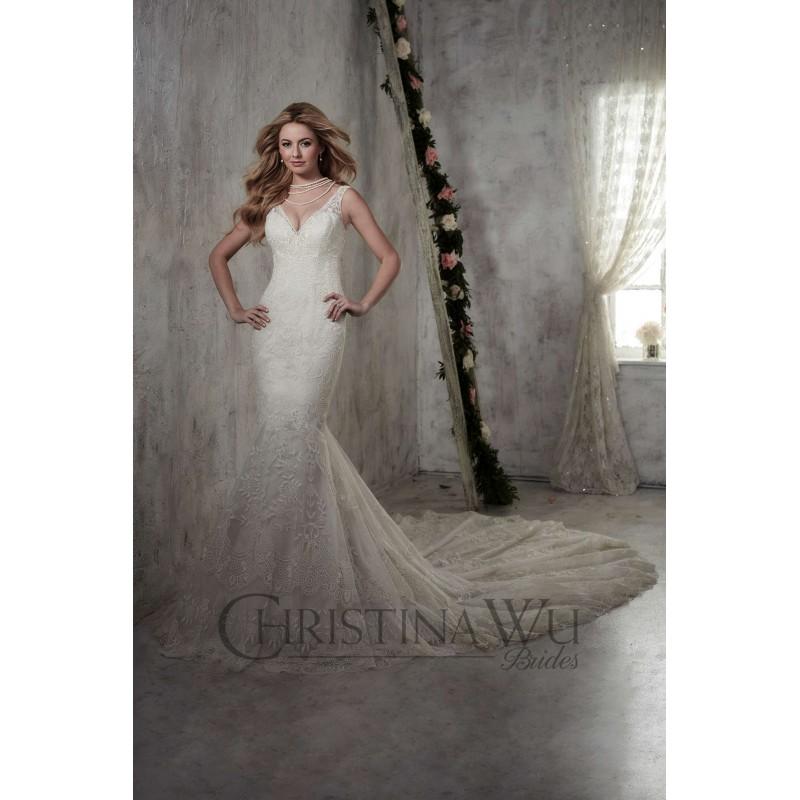 Hochzeit - Eternity Bride Style 15610 by Christina Wu - Ivory  White  Champagne Lace Low Back Floor Straps  V-Neck Wedding Dresses - Bridesmaid Dress Online Shop