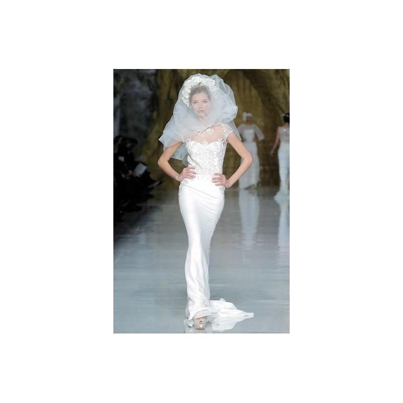 Свадьба - Pronovias SP14 Dress 28 - High-Neck Fit and Flare White Spring 2014 Pronovias Full Length - Rolierosie One Wedding Store