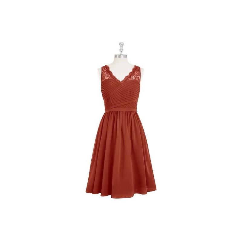 زفاف - Rust Azazie Heloise - Chiffon And Lace V Neck Knee Length Side Zip Dress - Charming Bridesmaids Store