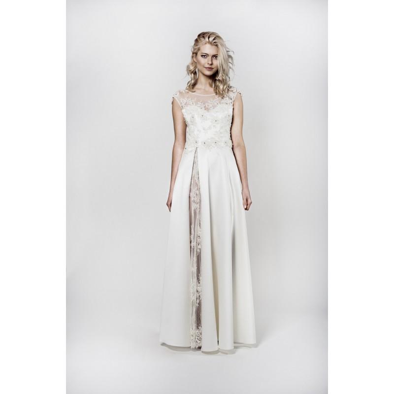 زفاف - Aida Kapociute 2017 Unique Cap Sleeves Aline Ivory Floor-Length Sweet Illusion Beading Satin Garden Bridal Gown - Fantastic Wedding Dresses