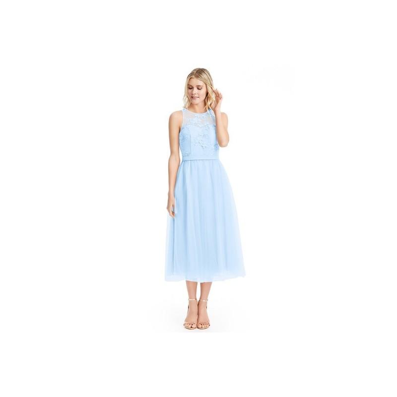 Mariage - Sky_blue Azazie Eva - Scoop Tulle And Lace Back Zip Tea Length Dress - Charming Bridesmaids Store
