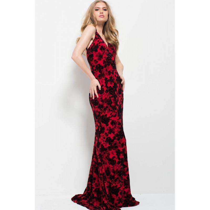 Mariage - Jovani - 54985 Deep V-Neck Floral Print Evening Gown - Designer Party Dress & Formal Gown