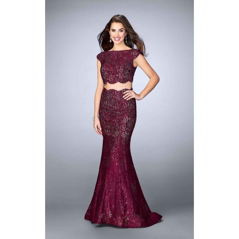 زفاف - Two Piece Lace Overlay Scallop Edge Detail Long Prom Dress 24047 - Designer Party Dress & Formal Gown