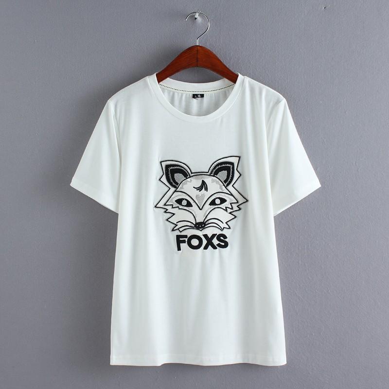زفاف - Must-have Embroidery Slimming Short Sleeves Cotton Animals T-shirt - Discount Fashion in beenono