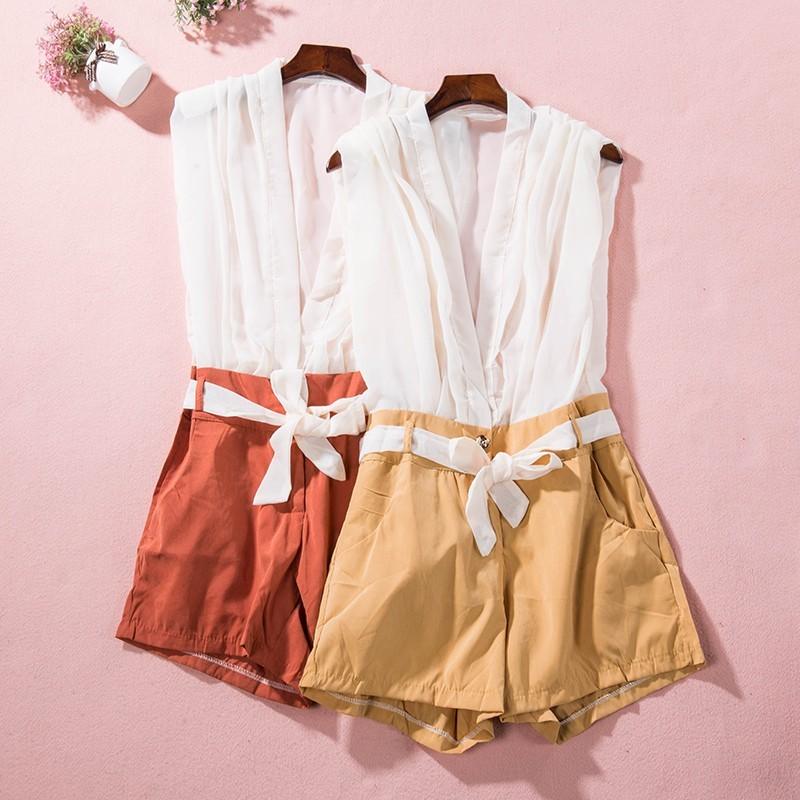 Mariage - Vogue Sleeveless Summer Tie Twinset Jumpsuit Short - Discount Fashion in beenono