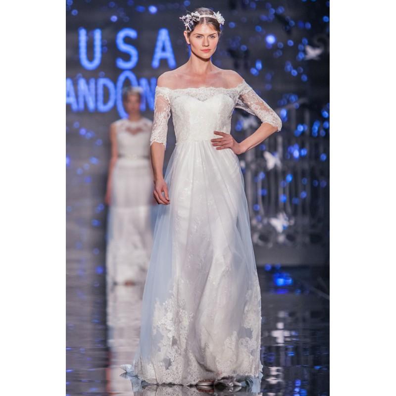 Свадьба - Lusan Mandongus 2017 Zeta Ivory Lace Chapel Train Appliques Sweet Seath Off-the-shoulder 1/2 Sleeves Wedding Gown - Brand Wedding Dresses