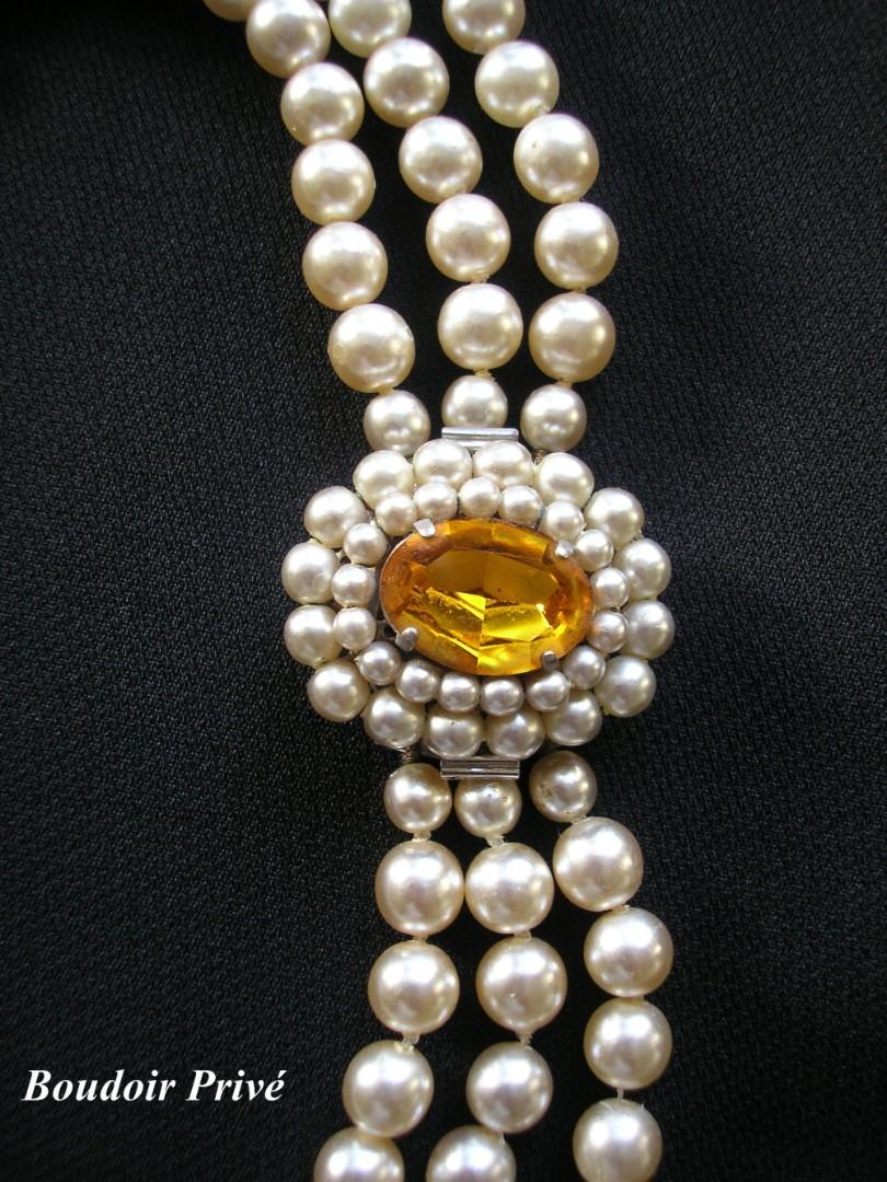 Wedding - Pearl and Citrine Rhinestone Choker Necklace