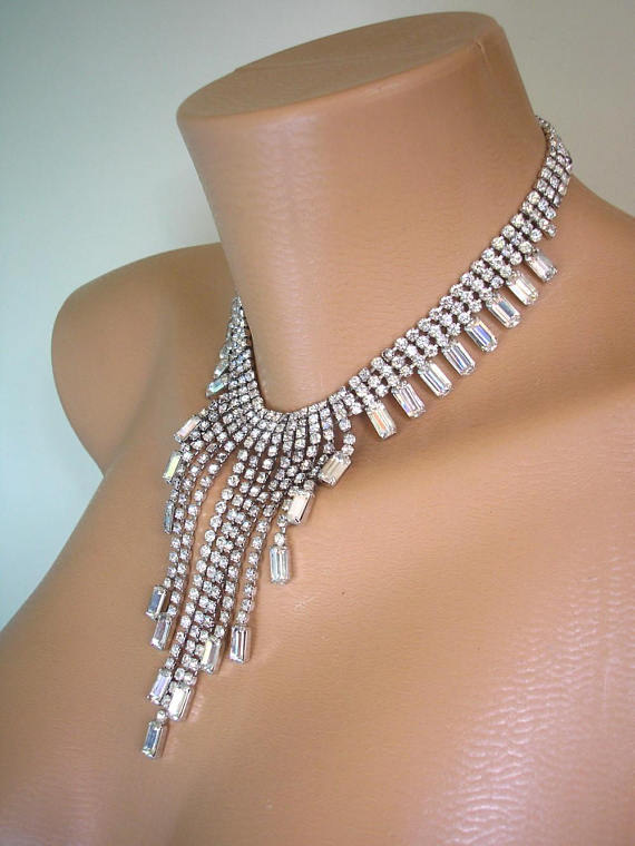 Mariage - Crystal Bridal Necklace, Rhinestone Bib