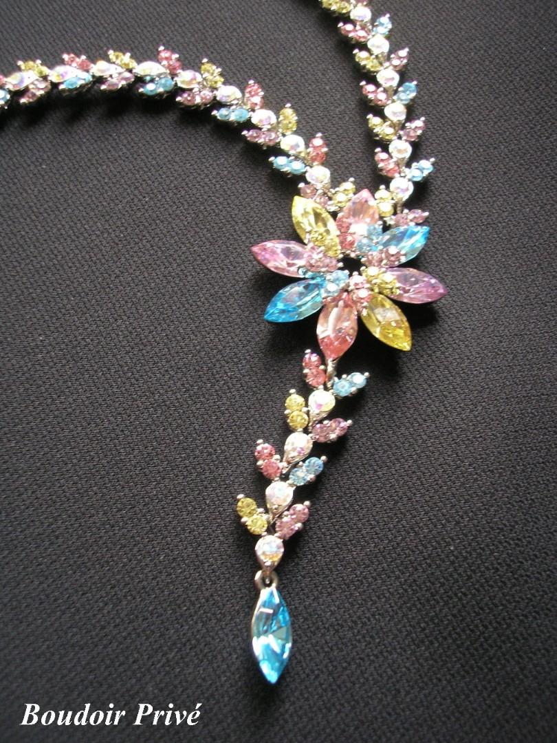 Wedding - Rainbow Rhinestone Necklace, Gatsby Jewelry
