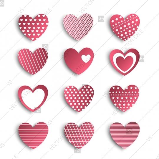 Wedding - Set of stickers in the shape of a heart to celebrate Valentine