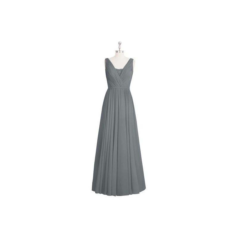 Hochzeit - Steel_grey Azazie Ellen - Floor Length Chiffon And Lace V Back V Neck Dress - Charming Bridesmaids Store