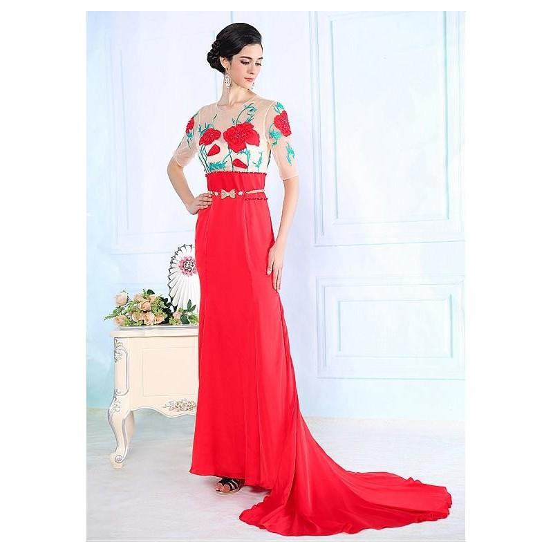Mariage - In Stock Charming Satin wrinkle & Charmeuse & Duchesse American Tulle Jewel Neckline Floor-length A-line Prom Dress - overpinks.com