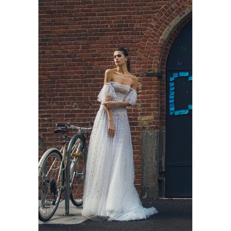 زفاف - Solo Merav 2018 Claude Lace Sweep Train Flare Sleeves Beading Sweet White Off-the-shoulder Trumpet Wedding Dress - Stunning Cheap Wedding Dresses