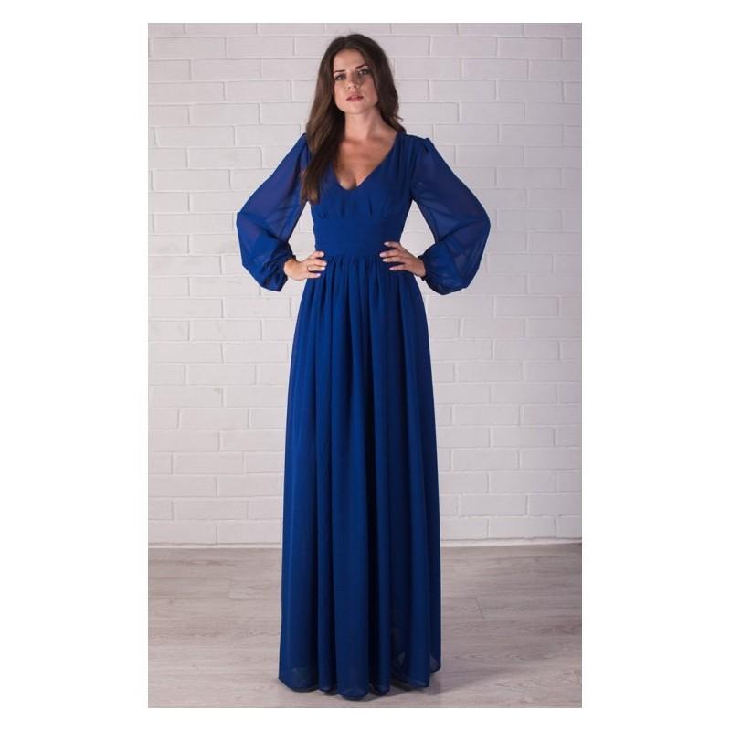 زفاف - Bridesmaid Cobalt Blue Chiffon Dress.Maxi Dress Formal,Party Dress floor Length - Hand-made Beautiful Dresses