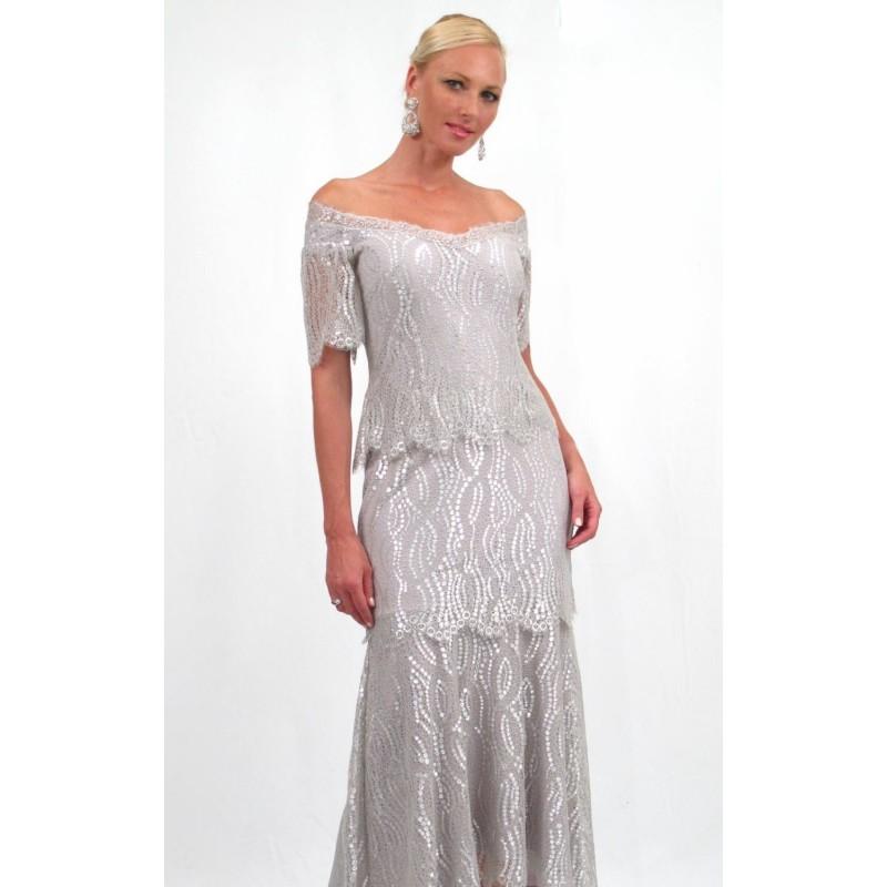 Hochzeit - Gray/Silver Lace Off-The-Shoulder Gown by Damianou - Color Your Classy Wardrobe