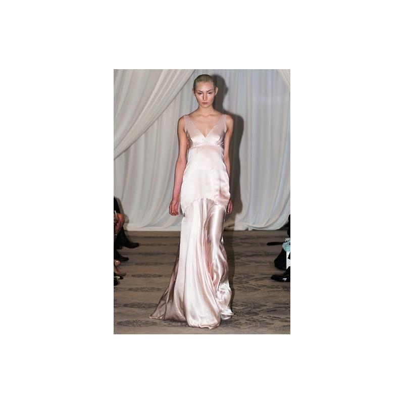 Mariage - Justina McCaffrey FW14 Dress 1 - Fit and Flare Full Length V-Neck Fall 2014 Justina McCaffrey Pink - Rolierosie One Wedding Store