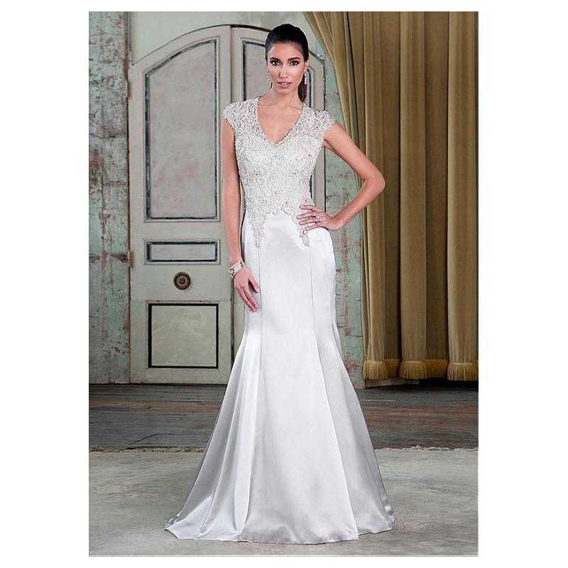 Mariage - Elegant Stretch Satin & Tulle V-neck Neckline Mermaid Wedding Dresses with Beadings & Rhinestones - overpinks.com