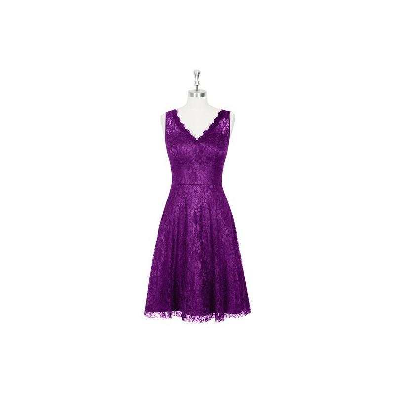 زفاف - Grape Azazie Alma - V Neck Illusion Lace Knee Length Dress - Simple Bridesmaid Dresses & Easy Wedding Dresses