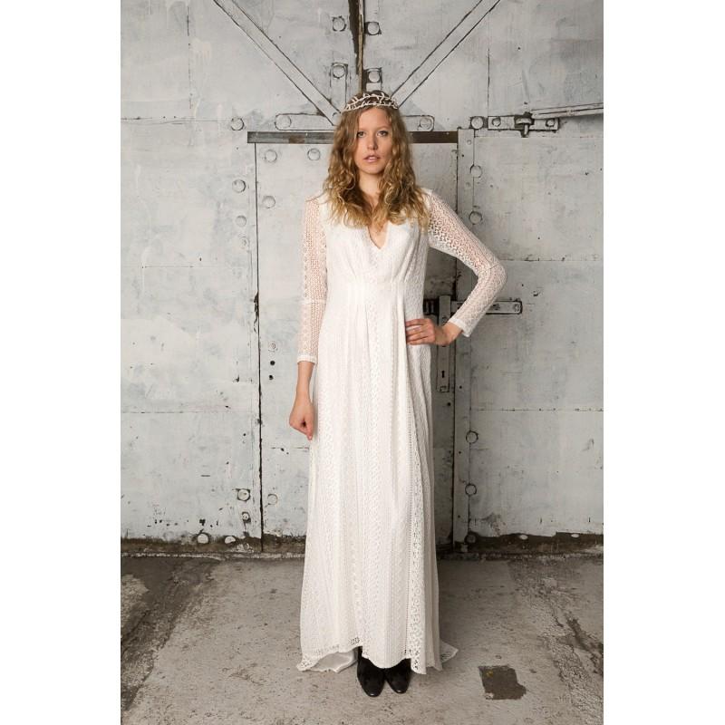Hochzeit - Bohemian maxi length wedding dress with long sleeves, Janine - Hand-made Beautiful Dresses