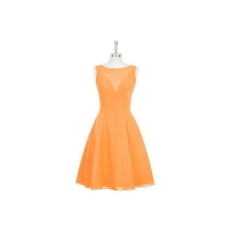 Mariage - Tangerine Azazie Kaya - Boatneck Back Zip Chiffon Knee Length Dress - Simple Bridesmaid Dresses & Easy Wedding Dresses