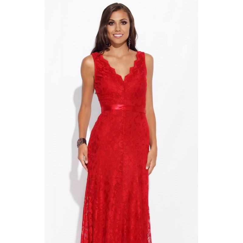 Wedding - Red Lovely V Neckline Gown by Josh and Jazz - Color Your Classy Wardrobe