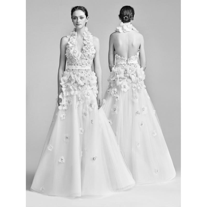 Hochzeit - Viktor&Rolf Spring/Summer 2018 Blooming Corsage Gown Ivory Floor-Length Open Back Aline Halter Sleeveless Tulle Bridal Dress - Customize Your Prom Dress