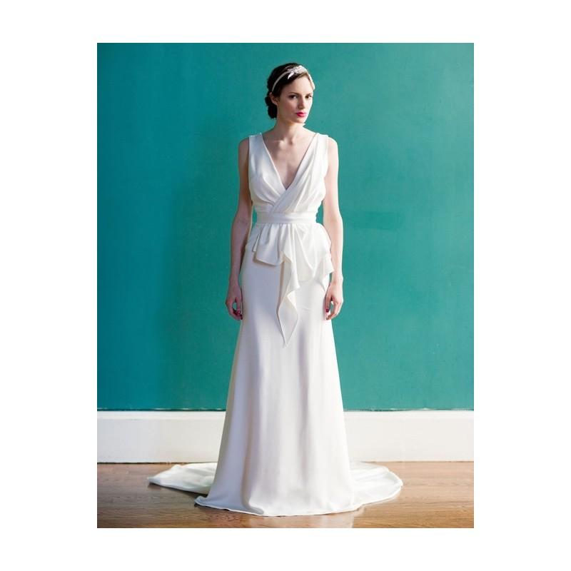 Hochzeit - Carol Hannah - Spring 2013 - Winchester Sleeveless Crepe A-Line Wedding Dress with a Deep V-Neck and Draped Peplum - Stunning Cheap Wedding Dresses