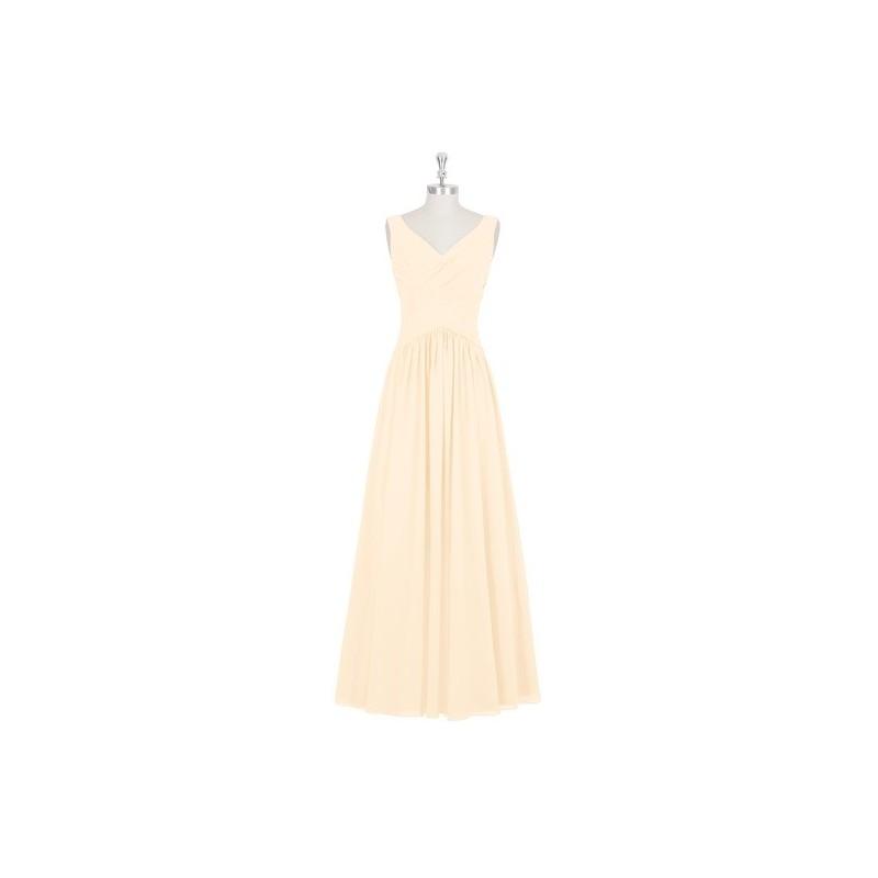 Mariage - Peach Azazie Ally - Chiffon Back Zip V Neck Floor Length Dress - Charming Bridesmaids Store