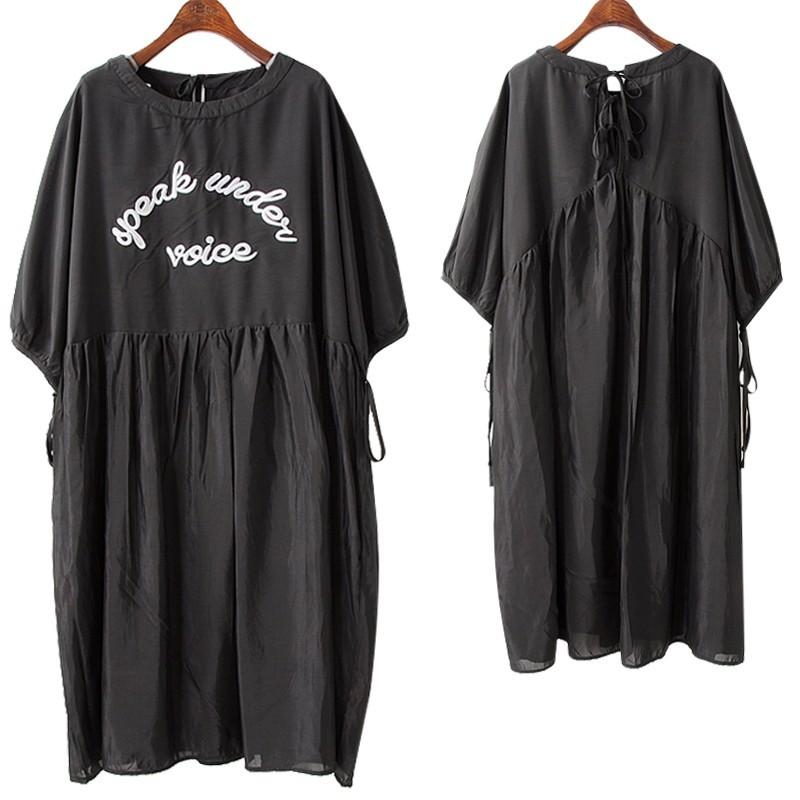 زفاف - Must-have Oversized Vogue Embroidery Slimming Curvy Alphabet Summer Dress - Lafannie Fashion Shop