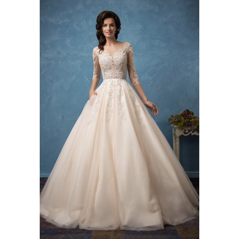 زفاف - Amelia Sposa 2017 Cornelia Outfit Detachable Beading Lace Winter Champagne 3/4 Sleeves Illusion Ball Gown Wedding Gown - Elegant Wedding Dresses