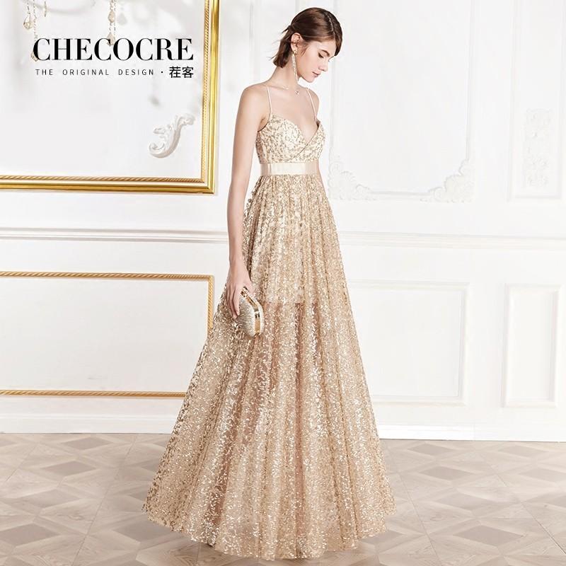 Hochzeit - Elegant V-neck Sequined Trendy It Girl Summer Dress Formal Wear Strappy Top - Bonny YZOZO Boutique Store