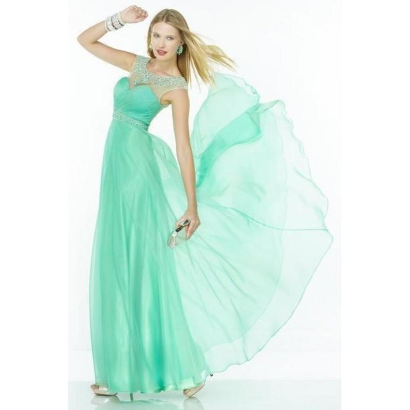 Hochzeit - Alyce Paris - Beaded Bateau Neck Illusion Flowy Chiffon Long Gown 1076 - Designer Party Dress & Formal Gown