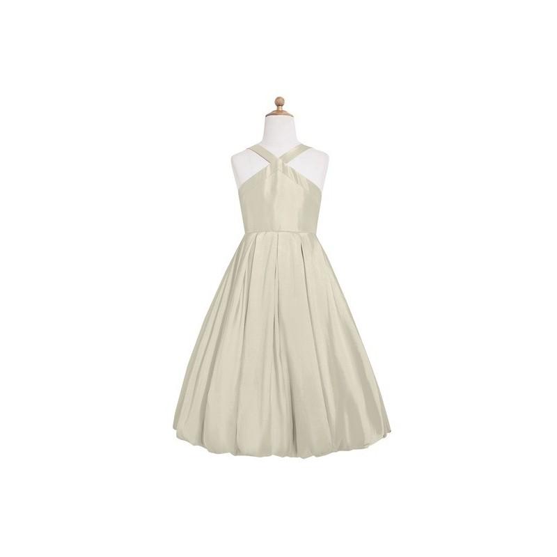 زفاف - Taupe Azazie Calhoun JBD - Back Zip Knee Length V Neck Taffeta Dress - Charming Bridesmaids Store