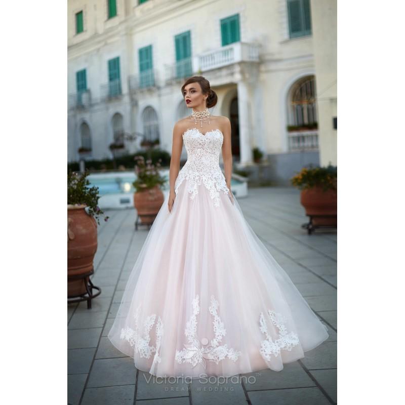 Mariage - Victoria Soprano 2017 Federica 1068 Appliques Sweetheart Tulle Chapel Train Sweet Ball Gown Sleeveless Pink Wedding Dress - Fantastic Wedding Dresses