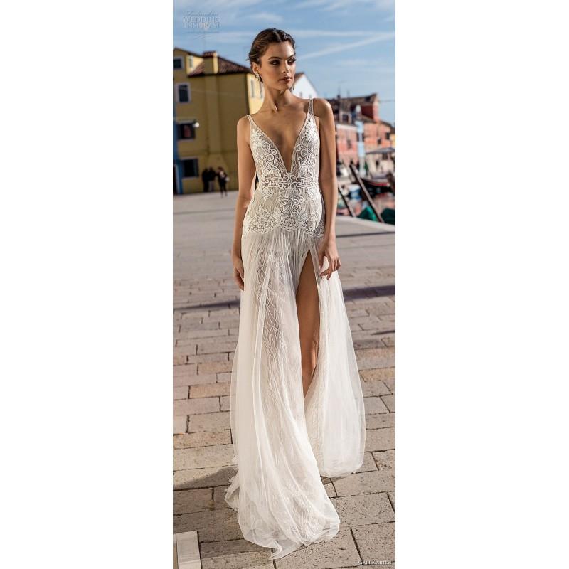زفاف - Gali Karten 2018 Ivory Sweep Train Split V-Neck Sleeveless Aline Embroidery Lace Bridal Gown - 2018 Spring Trends Dresses