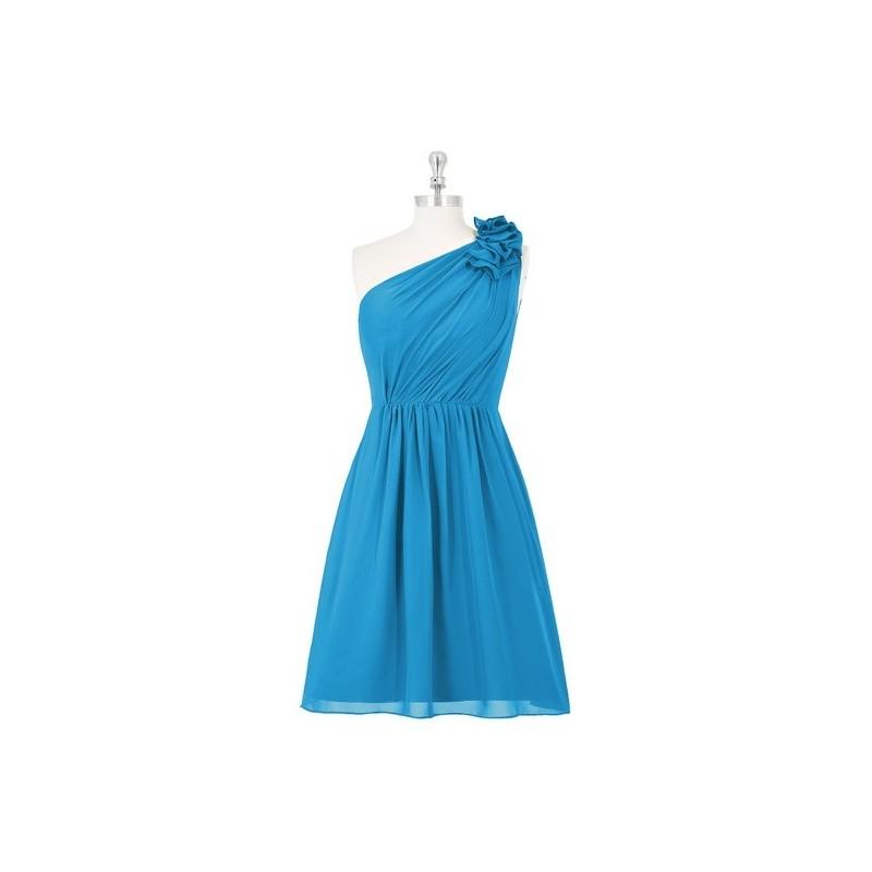زفاف - Ocean_blue Azazie Sabrina - Knee Length One Shoulder Illusion Chiffon Dress - Charming Bridesmaids Store
