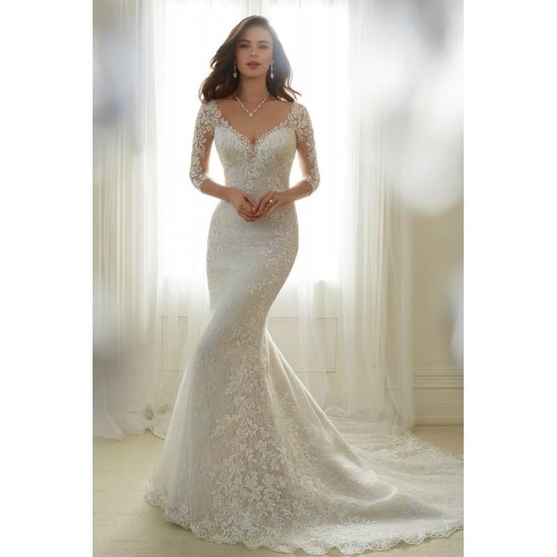 Hochzeit - Style Y11702 by Sophia Tolli for Mon Cheri - Floor length V-neck 3/4 sleeve Chapel Length Trumpet LaceTulle Dress - 2018 Unique Wedding Shop