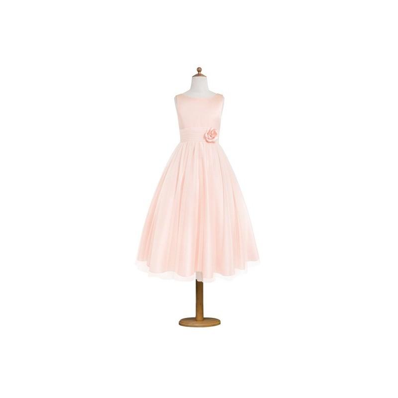 Wedding - Pearl_pink Azazie Rudy JBD - Satin And Tulle Tea Length Back Zip Boatneck Dress - Simple Bridesmaid Dresses & Easy Wedding Dresses