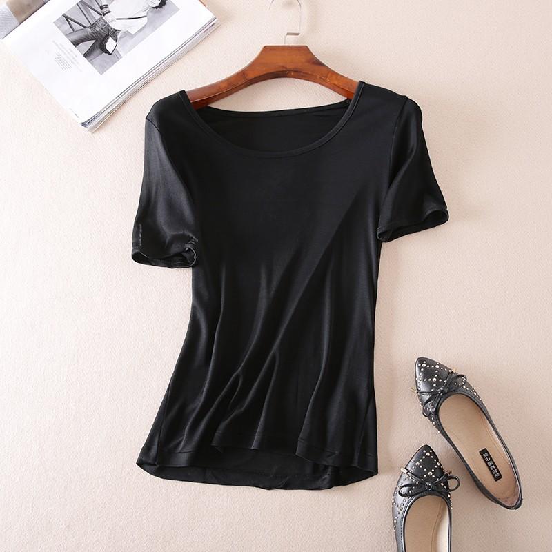 Hochzeit - Simple Slimming Scoop Neck Summer Short Sleeves Black T-shirt - Lafannie Fashion Shop