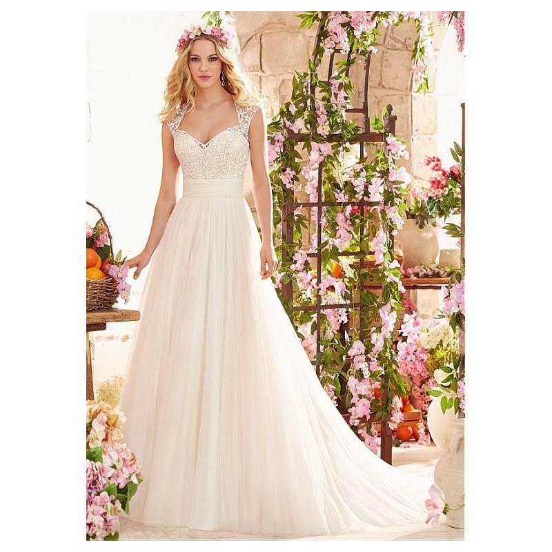 Hochzeit - Stunning Tulle Queen Anne Neckline A-line Wedding Dress With Embroidery - overpinks.com