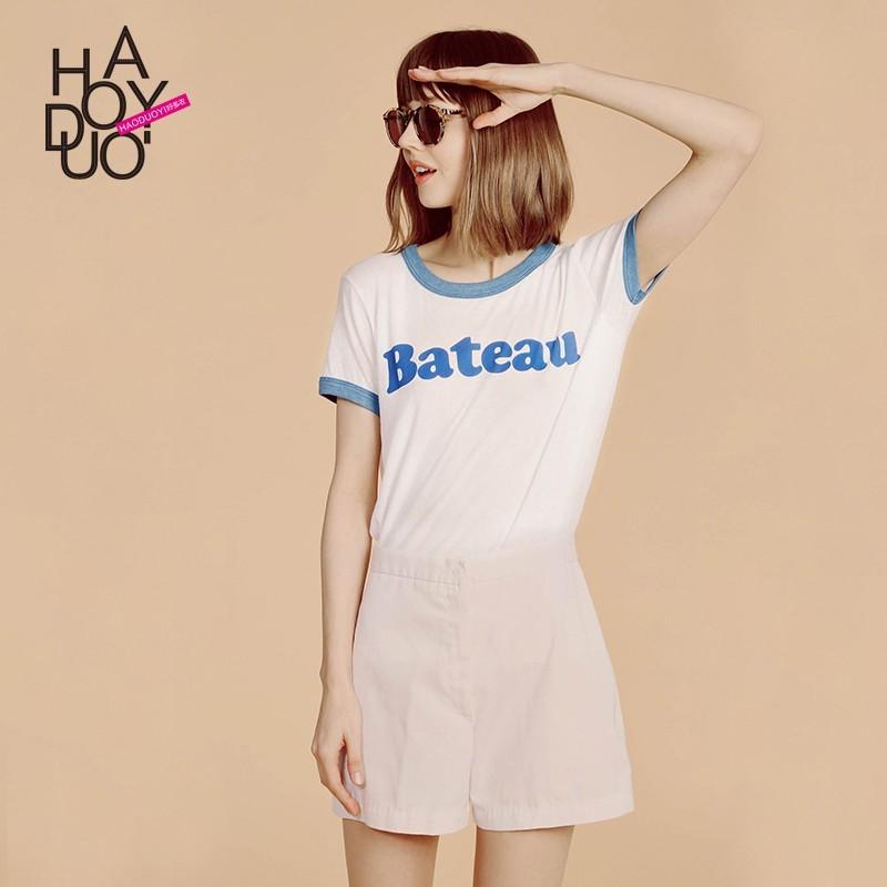 Wedding - Sweet College style simple Bateau letter printing contrast color piping casual short sleeve women's t-shirts - Bonny YZOZO Boutique Store