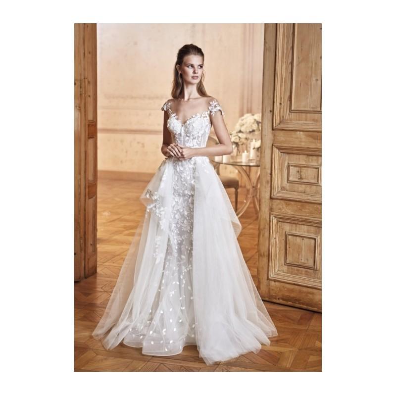 Свадьба - Tarik Ediz 2017 G2063 Aline Sweet Sweep Train Sleeveless Ivory Illusion Tulle Embroidery Wedding Dress - 2018 Spring Trends Dresses