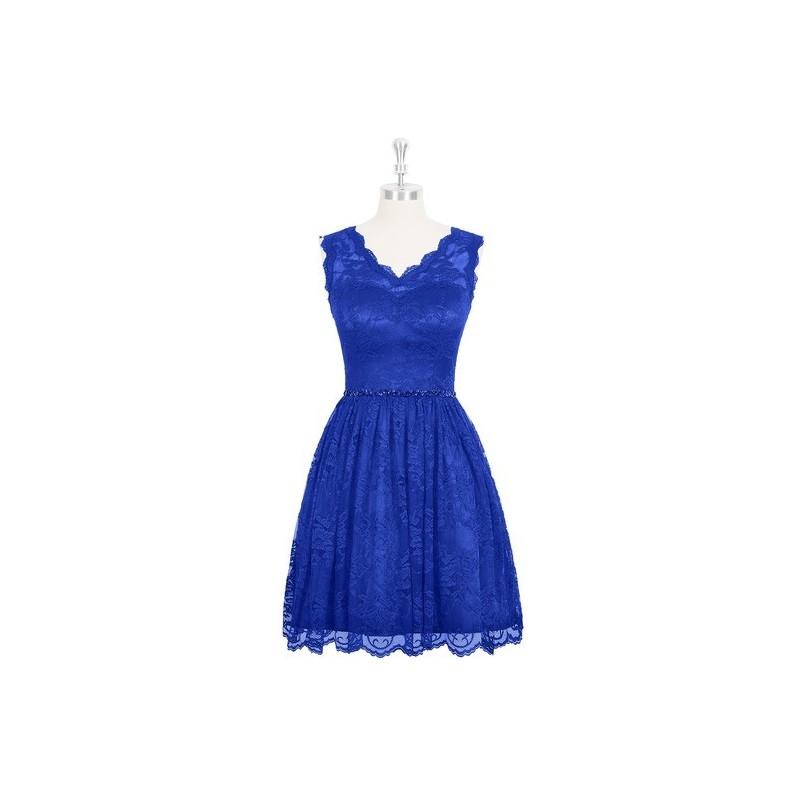 Hochzeit - Royal_blue Azazie Julianne - V Neck Illusion Lace Knee Length Dress - Charming Bridesmaids Store