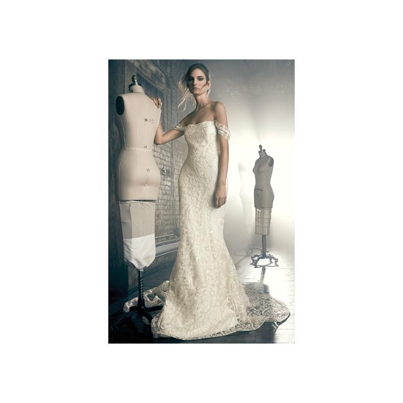 Wedding - Sareh Nouri Fall/Winter 2018 Elise Cathedral Train Sweet Ivory Off-the-shoulder Fit & Flare Embroidery Lace Dress For Bride - Rolierosie One Wedding Store