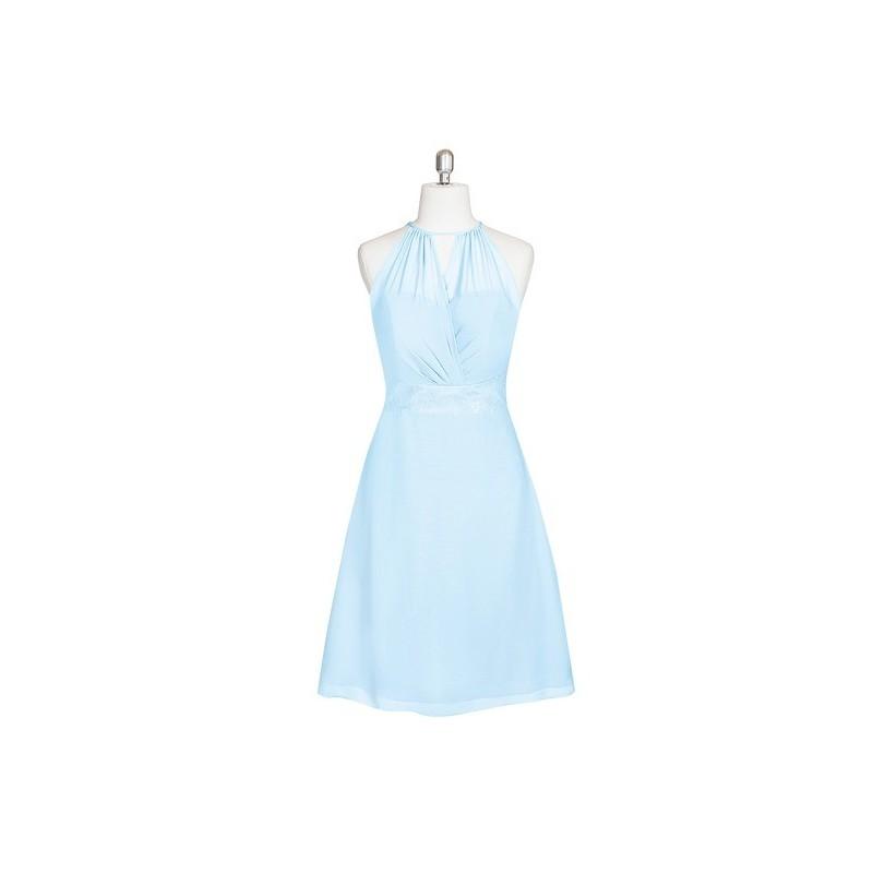 Hochzeit - Sky_blue Azazie Karen - Halter Chiffon Bow/Tie Back Knee Length Dress - Charming Bridesmaids Store
