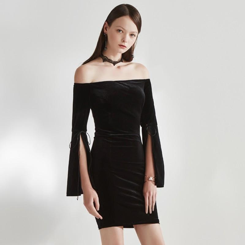زفاف - Vintage Split Bateau Swan Tie Black Mini Dress Dress Skirt - Bonny YZOZO Boutique Store