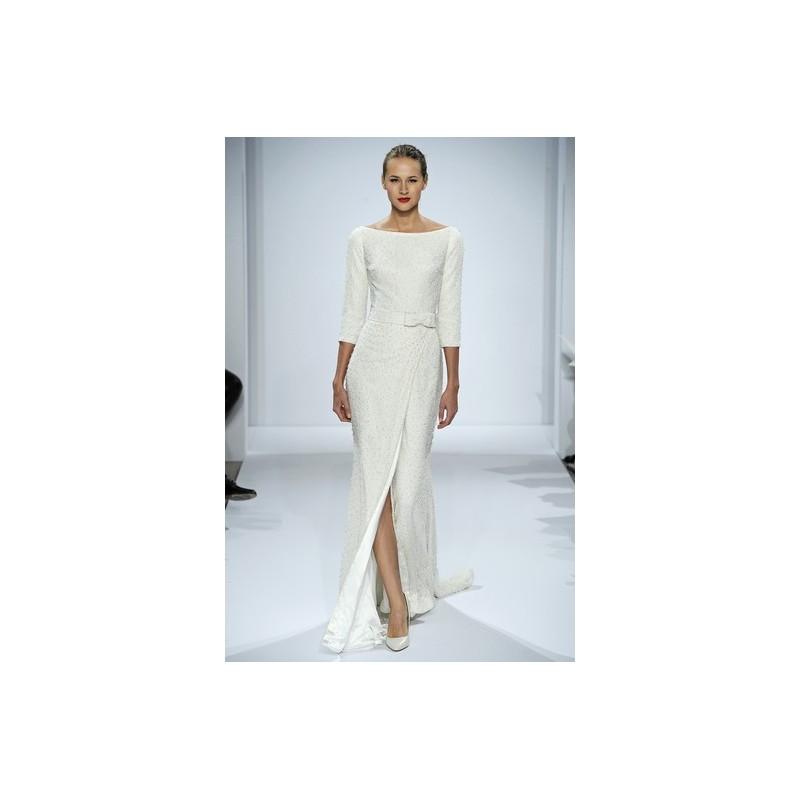 Wedding - Dennis Basso FW14 Dress 19 - Sheath Full Length White Dennis Basso High-Neck Fall 2014 - Rolierosie One Wedding Store