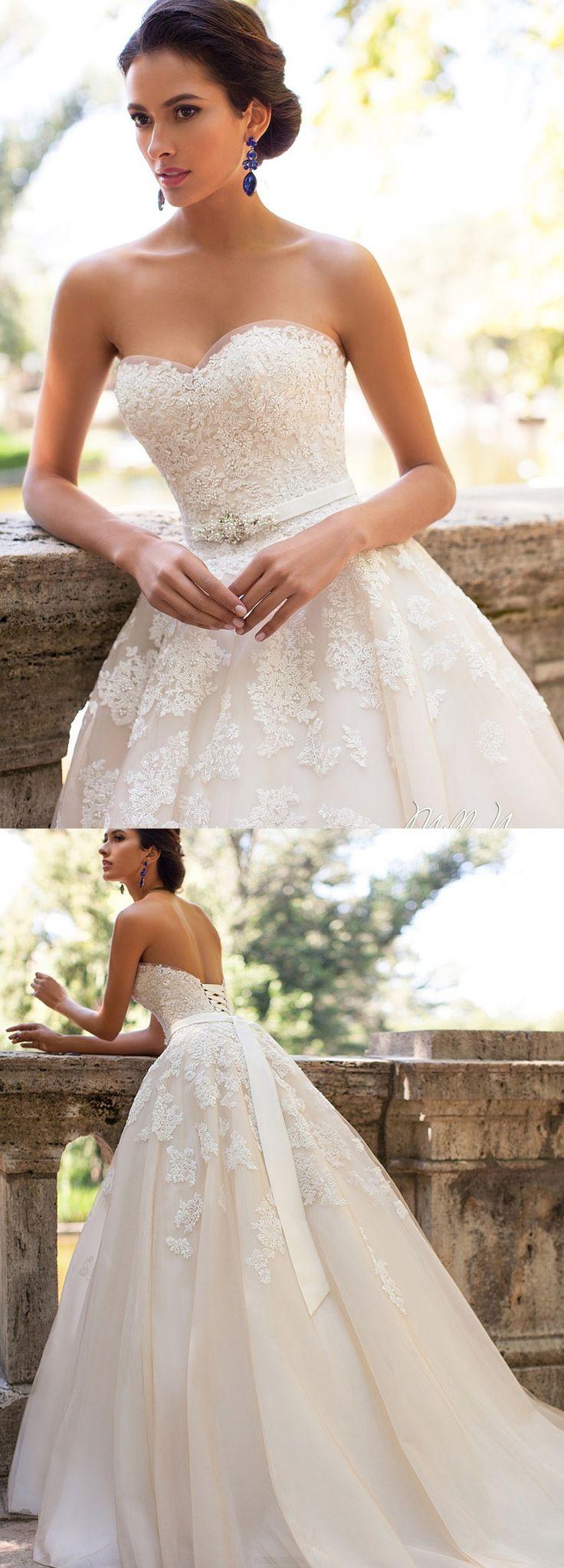 Свадьба - Long A-line/Princess Wedding Dresses, Ivory Sleeveless With Applique Sweep Train Wedding Dresses WF02G47-76